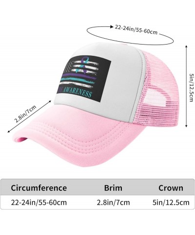 Suicide Prevention Awareness American USA Flag Mesh Baseball Cap Dad Trucker Flat Bill Brim Hat Pink $9.65 Baseball Caps