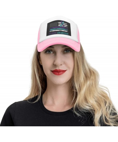 Suicide Prevention Awareness American USA Flag Mesh Baseball Cap Dad Trucker Flat Bill Brim Hat Pink $9.65 Baseball Caps