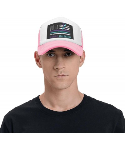 Suicide Prevention Awareness American USA Flag Mesh Baseball Cap Dad Trucker Flat Bill Brim Hat Pink $9.65 Baseball Caps