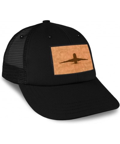 Patch Hat Printed Leather Background Airplane Pilot Airplane Flying Airplane Cotton Trucker Baseball Cap Black Rectangle Patc...