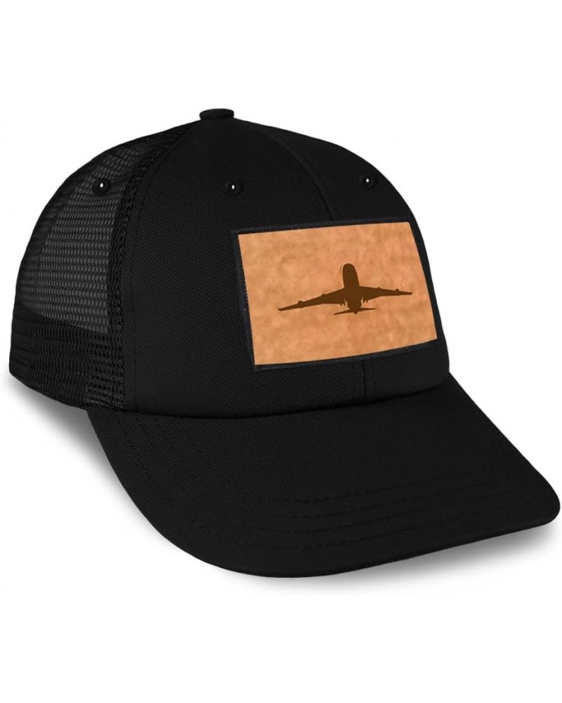 Patch Hat Printed Leather Background Airplane Pilot Airplane Flying Airplane Cotton Trucker Baseball Cap Black Rectangle Patc...