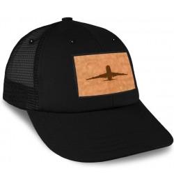 Patch Hat Printed Leather Background Airplane Pilot Airplane Flying Airplane Cotton Trucker Baseball Cap Black Rectangle Patc...