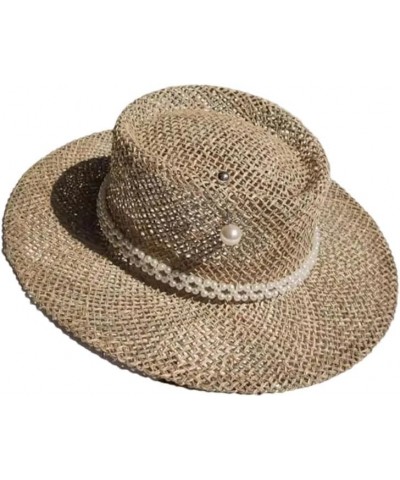 Outdoor Hand-Woven Paper Straw Hat French Elegant Flat Edge Concave and Convex Top Summer Sun Hat Beach Hat 16 $19.59 Sun Hats