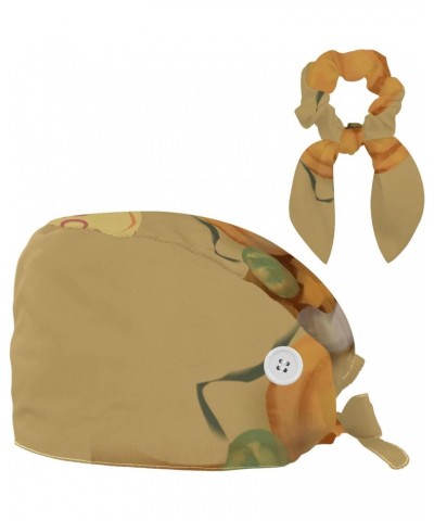 Pumpkin Pattern Bouffant Caps Ponytail Scrub Cap Gourd Shaped Working Hat Bunny Ear Bow Hair Ties $7.79 Skullies & Beanies