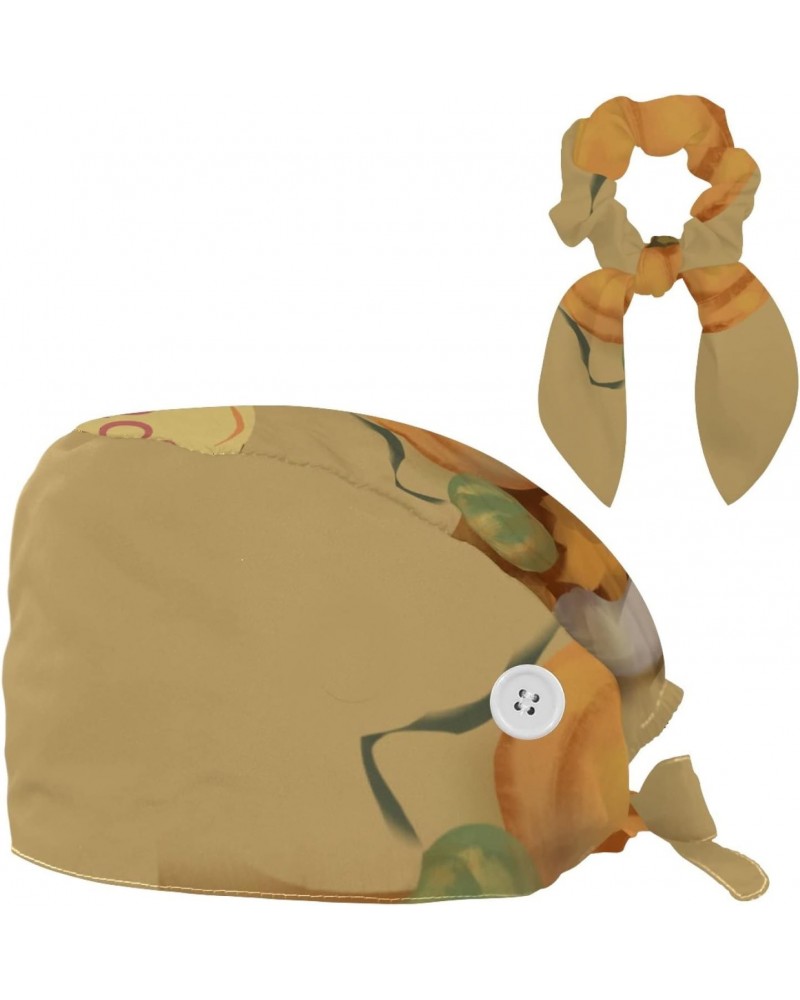 Pumpkin Pattern Bouffant Caps Ponytail Scrub Cap Gourd Shaped Working Hat Bunny Ear Bow Hair Ties $7.79 Skullies & Beanies