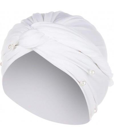 Turban Cap Ruffle Women Pearl Hat Wrap Muslim Beading Baseball Caps Periphery Hat White $6.30 Skullies & Beanies