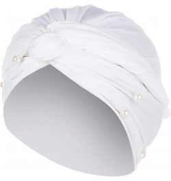 Turban Cap Ruffle Women Pearl Hat Wrap Muslim Beading Baseball Caps Periphery Hat White $6.30 Skullies & Beanies