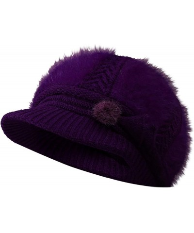 Women Winter Knit 1920s Vintage Bucket Bowler Hat Gifts Valentines Day Round Brim Warm Hat Purple $7.23 Bucket Hats