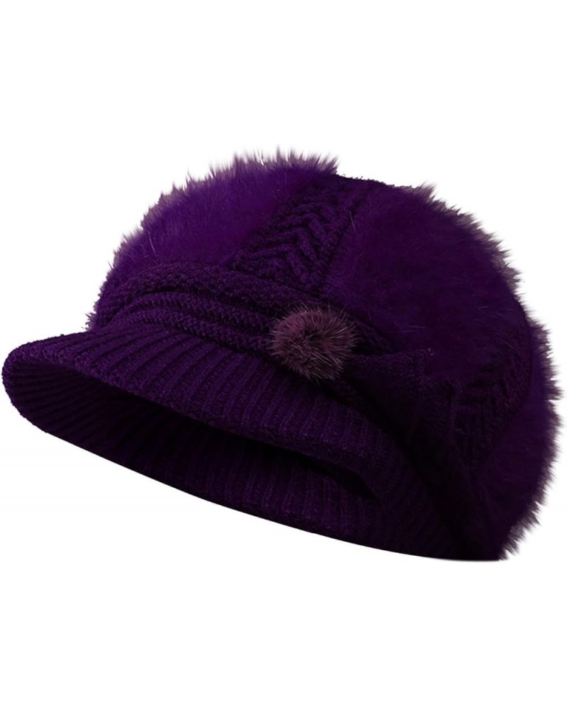 Women Winter Knit 1920s Vintage Bucket Bowler Hat Gifts Valentines Day Round Brim Warm Hat Purple $7.23 Bucket Hats