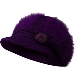 Women Winter Knit 1920s Vintage Bucket Bowler Hat Gifts Valentines Day Round Brim Warm Hat Purple $7.23 Bucket Hats