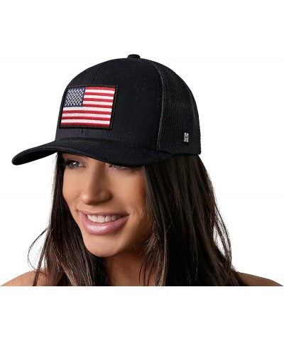 American Flag Hat, USA Trucker Hat for Men & Women, Adjustable Baseball Cap, Mesh Snapback, Durable Outdoor Hat Black America...