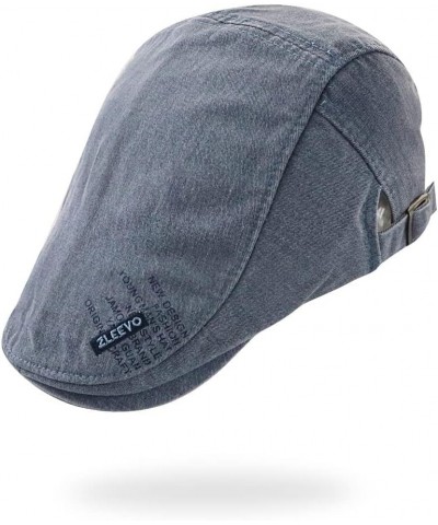 Retro Men's Washed Cotton Flat Cap Embroidery Driving Cap Adjustable Newsboy Hats Casual Duckbill Cap Blue $9.43 Newsboy Caps