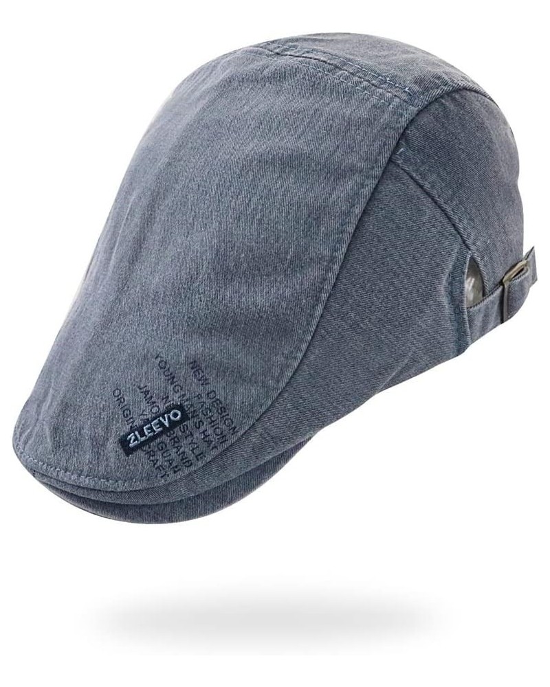 Retro Men's Washed Cotton Flat Cap Embroidery Driving Cap Adjustable Newsboy Hats Casual Duckbill Cap Blue $9.43 Newsboy Caps