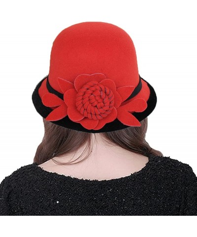 Women Winter Bucket Hat Felt Fedora Hat Warm Wool Bowler Hat Fisherman Cap 1-red $15.59 Bucket Hats