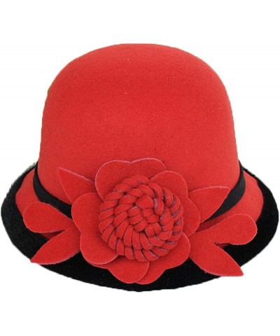 Women Winter Bucket Hat Felt Fedora Hat Warm Wool Bowler Hat Fisherman Cap 1-red $15.59 Bucket Hats