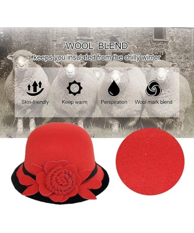 Women Winter Bucket Hat Felt Fedora Hat Warm Wool Bowler Hat Fisherman Cap 1-red $15.59 Bucket Hats