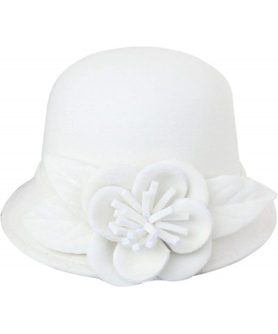 Women Winter Fall Knit 1920s Vintage Bucket Bowler Hat Flower Cloche Round Brim Warm Hat Church Wrinkled Cap White $8.26 Skul...