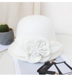 Women Winter Fall Knit 1920s Vintage Bucket Bowler Hat Flower Cloche Round Brim Warm Hat Church Wrinkled Cap White $8.26 Skul...