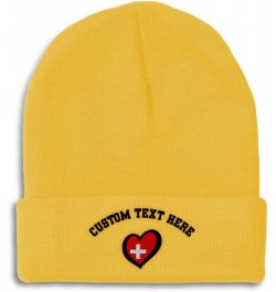 Beanies for Men Switzerland Flag Heart-Shaped Embroidery Winter Hats for Women Acrylic Skull Cap 1 Size Yellow Personalized T...