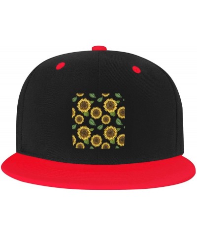 Sunflower Seamless Baseball Cap for Men Women Snapback Hat Adjustable Flat Bill Hats Red $12.85 Baseball Caps