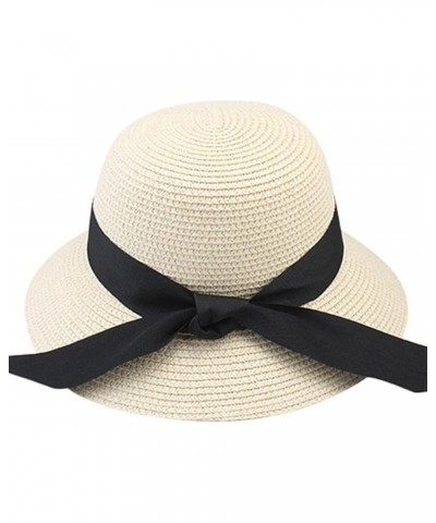 Summer Hat for Women Beach Sun Hat Straw Hat Panama Fedora Cap Wide Brim UV Protection Summer Cap (Color : Pure Beige, Size :...