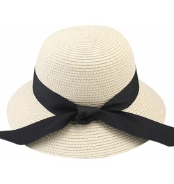 Summer Hat for Women Beach Sun Hat Straw Hat Panama Fedora Cap Wide Brim UV Protection Summer Cap (Color : Pure Beige, Size :...