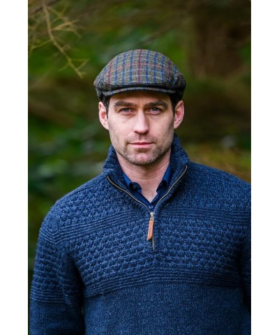 Irish Flat Cap Men Trinity Tweed Hat Driving Cap Made in Ireland Light Green With Blue Burgundy $22.72 Baseball Caps