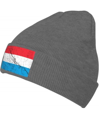 Flag of Luxembourg Texture Effect Beanie Hat for Men Women Knit Skull Cap Warm Hats Black Knitted Caps Deep Heather $10.01 Sk...