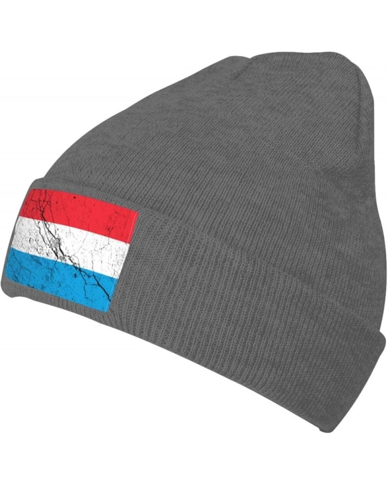 Flag of Luxembourg Texture Effect Beanie Hat for Men Women Knit Skull Cap Warm Hats Black Knitted Caps Deep Heather $10.01 Sk...