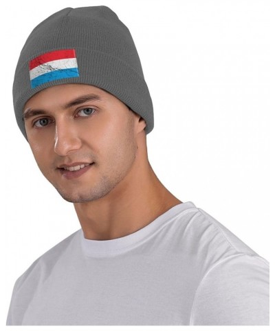 Flag of Luxembourg Texture Effect Beanie Hat for Men Women Knit Skull Cap Warm Hats Black Knitted Caps Deep Heather $10.01 Sk...