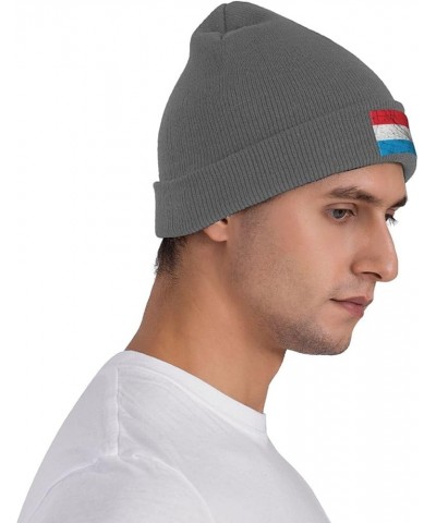 Flag of Luxembourg Texture Effect Beanie Hat for Men Women Knit Skull Cap Warm Hats Black Knitted Caps Deep Heather $10.01 Sk...