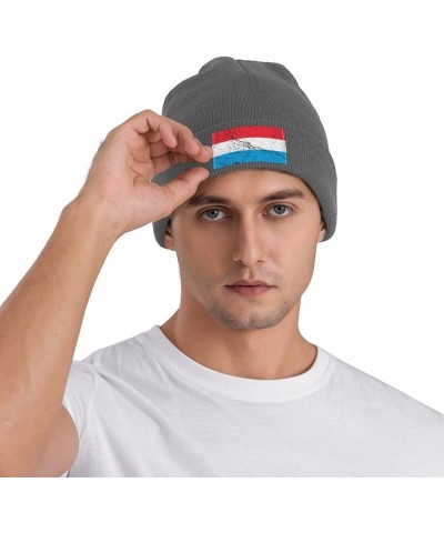 Flag of Luxembourg Texture Effect Beanie Hat for Men Women Knit Skull Cap Warm Hats Black Knitted Caps Deep Heather $10.01 Sk...