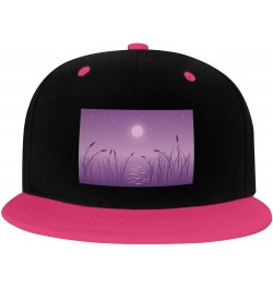 Beautiful Night with Grass Landscape Picture Snapback Hat for Men Women Baseball Cap Trucker Flat Bill Hats Dad Caps Pink $11...