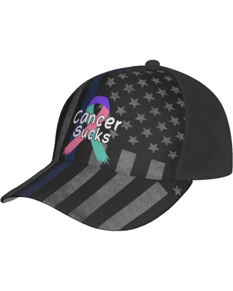 Cancer Sucks Thyroid Cancer Awareness Cap Tucker Hat Adjustable Sports Baseball Caps4 Black $15.98 Baseball Caps