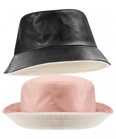 2 Pcs Winter Pu Leather Bucket Hat for Women Men Unisex Fisherman Rain Hat for Women Waterproof Packable Sun Trendy Cute Rain...