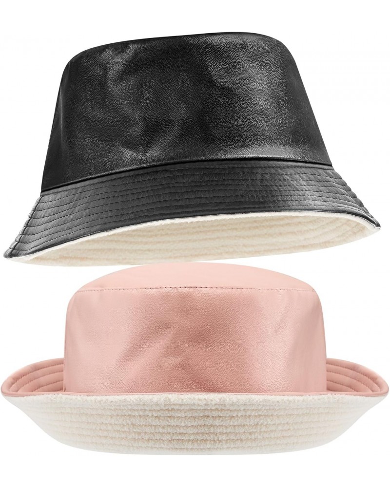 2 Pcs Winter Pu Leather Bucket Hat for Women Men Unisex Fisherman Rain Hat for Women Waterproof Packable Sun Trendy Cute Rain...