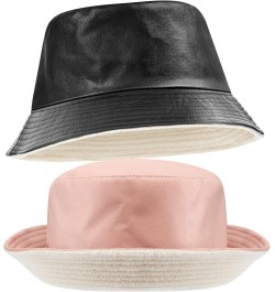 2 Pcs Winter Pu Leather Bucket Hat for Women Men Unisex Fisherman Rain Hat for Women Waterproof Packable Sun Trendy Cute Rain...