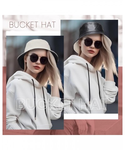 2 Pcs Winter Pu Leather Bucket Hat for Women Men Unisex Fisherman Rain Hat for Women Waterproof Packable Sun Trendy Cute Rain...