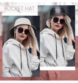 2 Pcs Winter Pu Leather Bucket Hat for Women Men Unisex Fisherman Rain Hat for Women Waterproof Packable Sun Trendy Cute Rain...