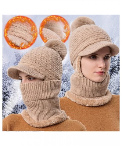 Women Winter Slouchy Knit Warm Hats Wool Cap Scarf Cap Cute Outdoor Ear Women Bike Hat for Cold Weather Khaki $11.67 Skullies...