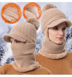 Women Winter Slouchy Knit Warm Hats Wool Cap Scarf Cap Cute Outdoor Ear Women Bike Hat for Cold Weather Khaki $11.67 Skullies...