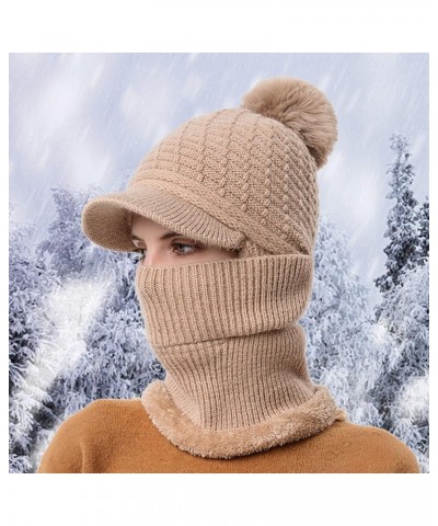 Women Winter Slouchy Knit Warm Hats Wool Cap Scarf Cap Cute Outdoor Ear Women Bike Hat for Cold Weather Khaki $11.67 Skullies...