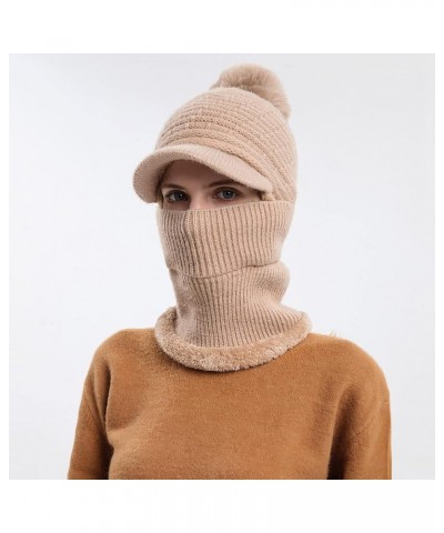 Women Winter Slouchy Knit Warm Hats Wool Cap Scarf Cap Cute Outdoor Ear Women Bike Hat for Cold Weather Khaki $11.67 Skullies...