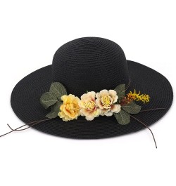 Womens Sun Hats Wide Brim Sun ????rotection Beach Flower ????traw Hat Foldable Roll up Cap Black $7.75 Sun Hats