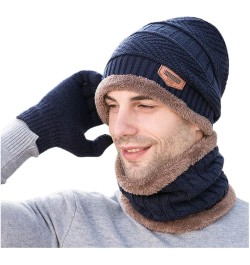 Women Knitted Hats Windproof Fleece Men's Winter Hat Winter Men's Gloves Scarf Hat Three-piece Warm Hat Knitted Hats Navy $10...