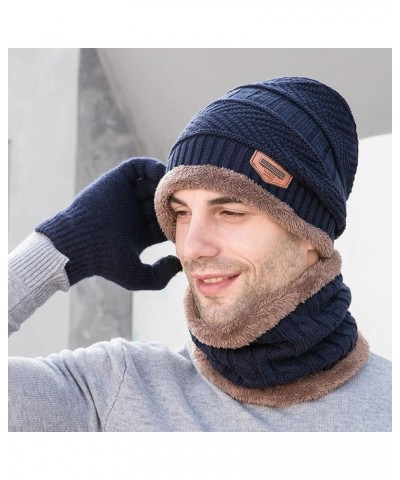 Women Knitted Hats Windproof Fleece Men's Winter Hat Winter Men's Gloves Scarf Hat Three-piece Warm Hat Knitted Hats Navy $10...