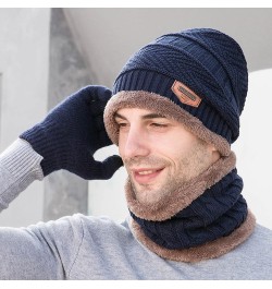 Women Knitted Hats Windproof Fleece Men's Winter Hat Winter Men's Gloves Scarf Hat Three-piece Warm Hat Knitted Hats Navy $10...