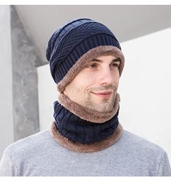 Women Knitted Hats Windproof Fleece Men's Winter Hat Winter Men's Gloves Scarf Hat Three-piece Warm Hat Knitted Hats Navy $10...