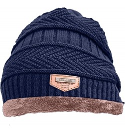 Women Knitted Hats Windproof Fleece Men's Winter Hat Winter Men's Gloves Scarf Hat Three-piece Warm Hat Knitted Hats Navy $10...