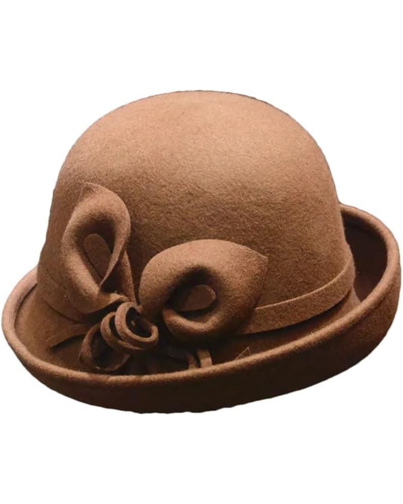 Vintage Women's Winter Bucket Hats Bow Caps Wool Flower Hat Headdress Outdoor Fedoras Coffee $21.39 Fedoras